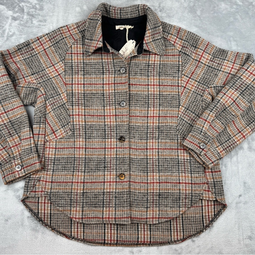Mystree Women's Plaid Jacket Size L Wool Blend NWT $82 Browns